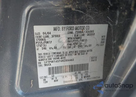 2004 Ford F150 Supercrew from USA, damaged, VIN 1FTPW14574KD04462